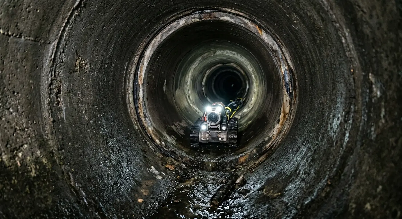 Robotic sewer camera inspecting pipe interior for Drain Snake Service in Charles City